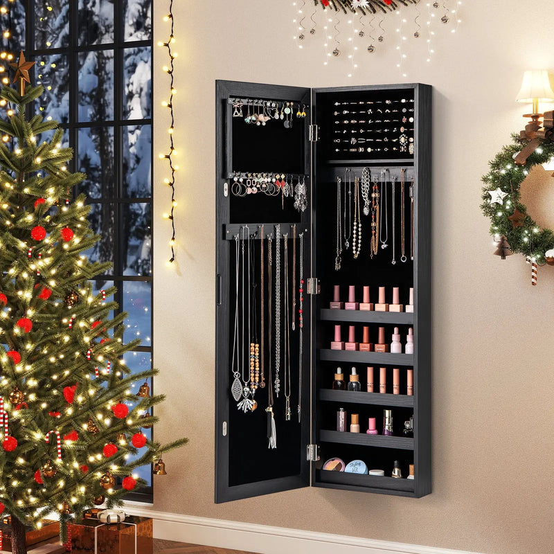 Jewelry Cabinet Wall or Door Mounted Jewelry Armoire with Full-Length Mirror-Black by DirectDeals