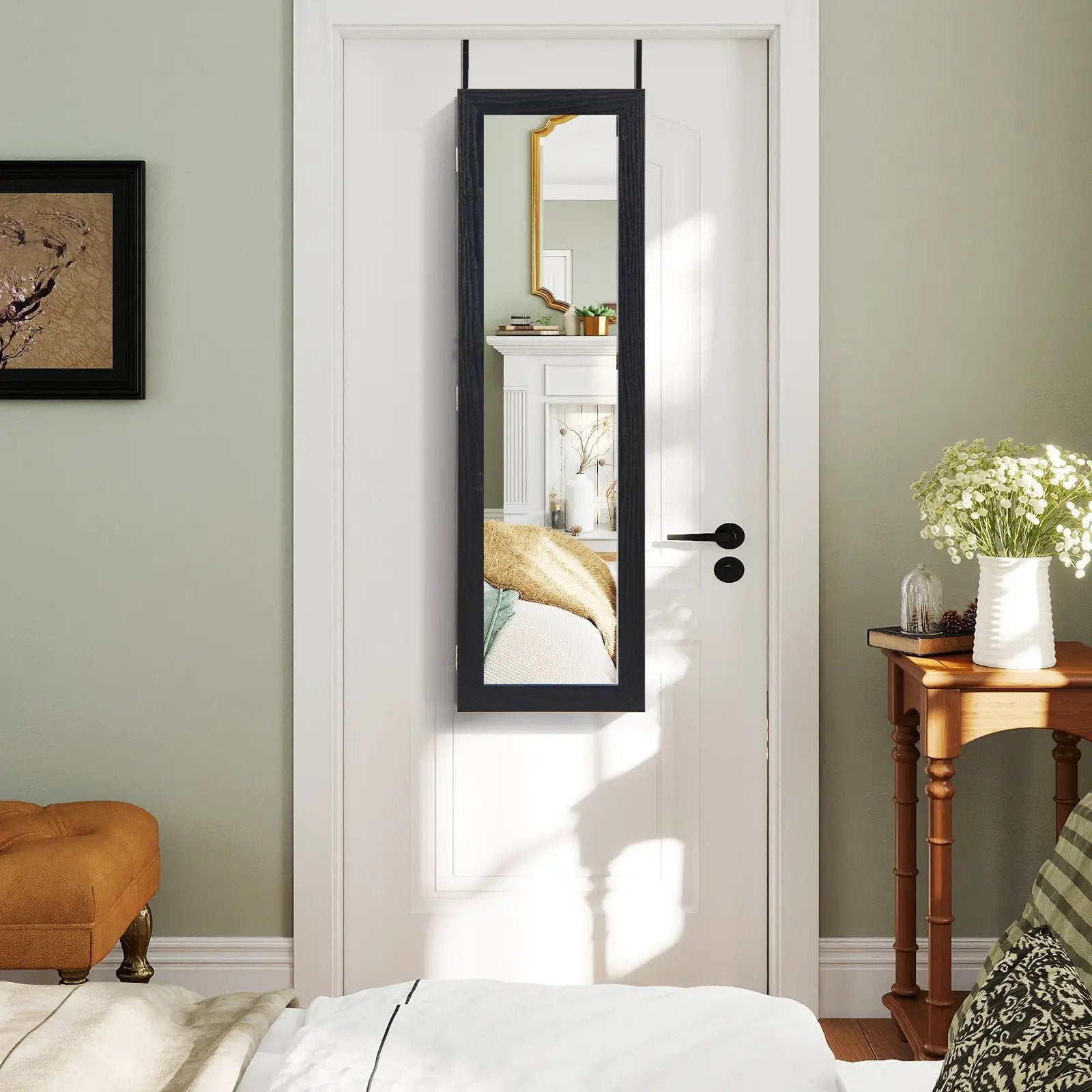 Jewelry Cabinet Wall or Door Mounted Jewelry Armoire with Full-Length Mirror-Black by DirectDeals