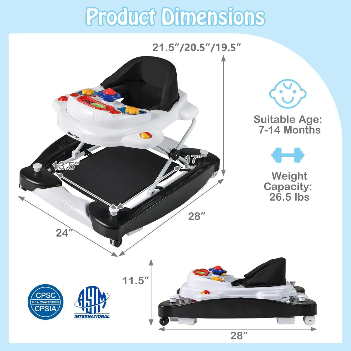 6 in 1 Foldable Baby Walker with Adjustable Height by DirectDeals