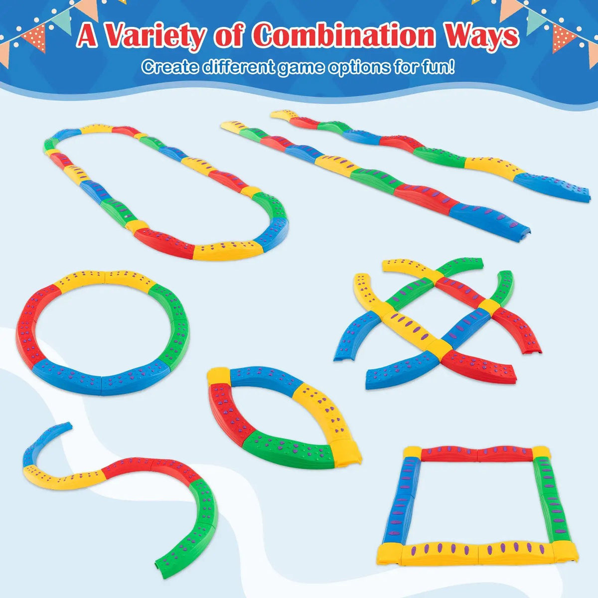 Colorful Kids Wavy Balance Beam with Textured Surface and Non-slip Foot Pads by DirectDeals