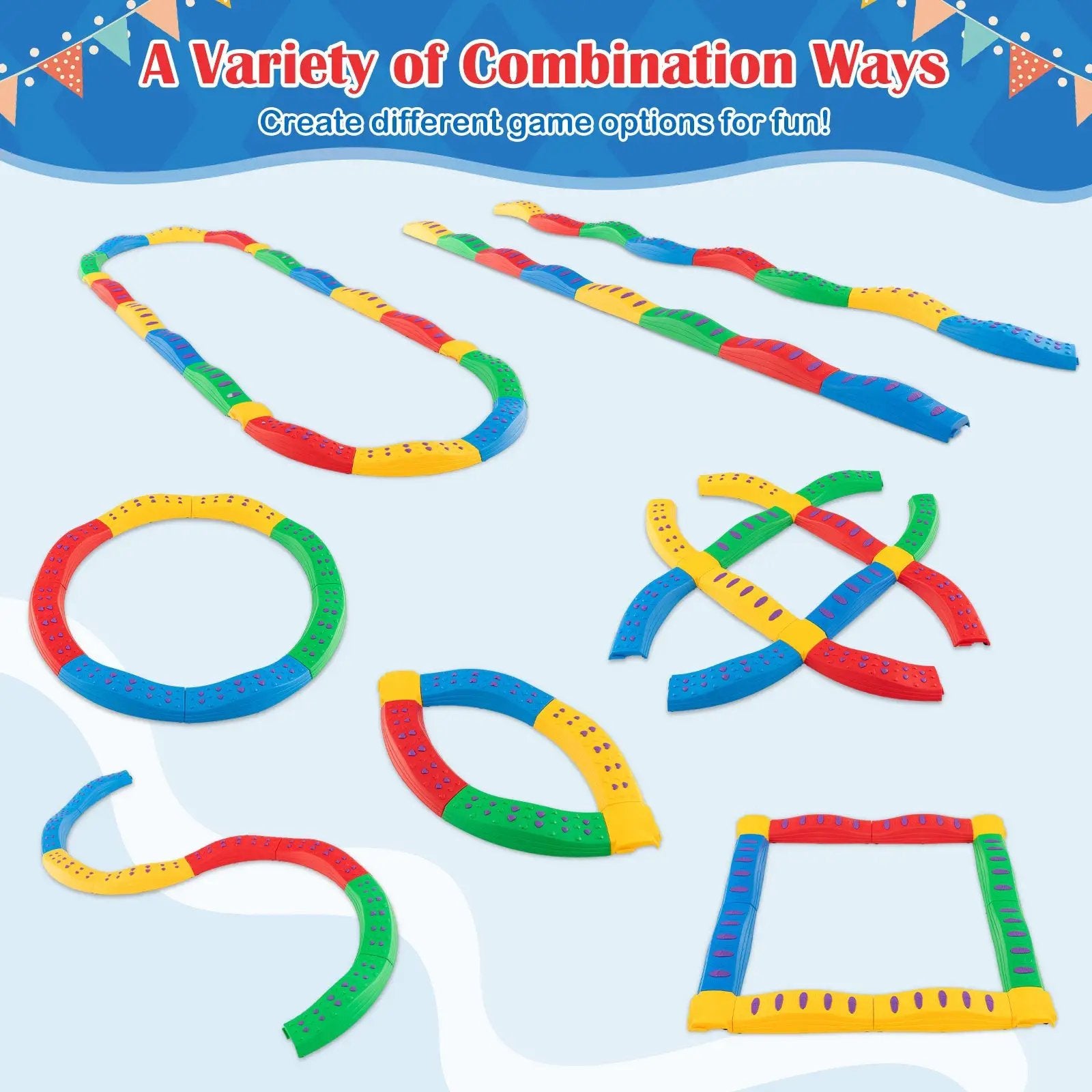 Colorful Kids Wavy Balance Beam with Textured Surface and Non-slip Foot Pads by DirectDeals