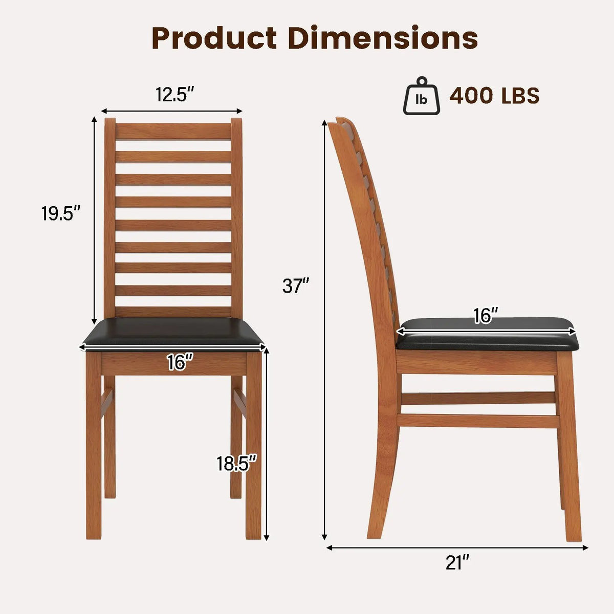 Set of 2 Wooden Dining Chair with Rubber Wood Legs for Living Room by DirectDeals