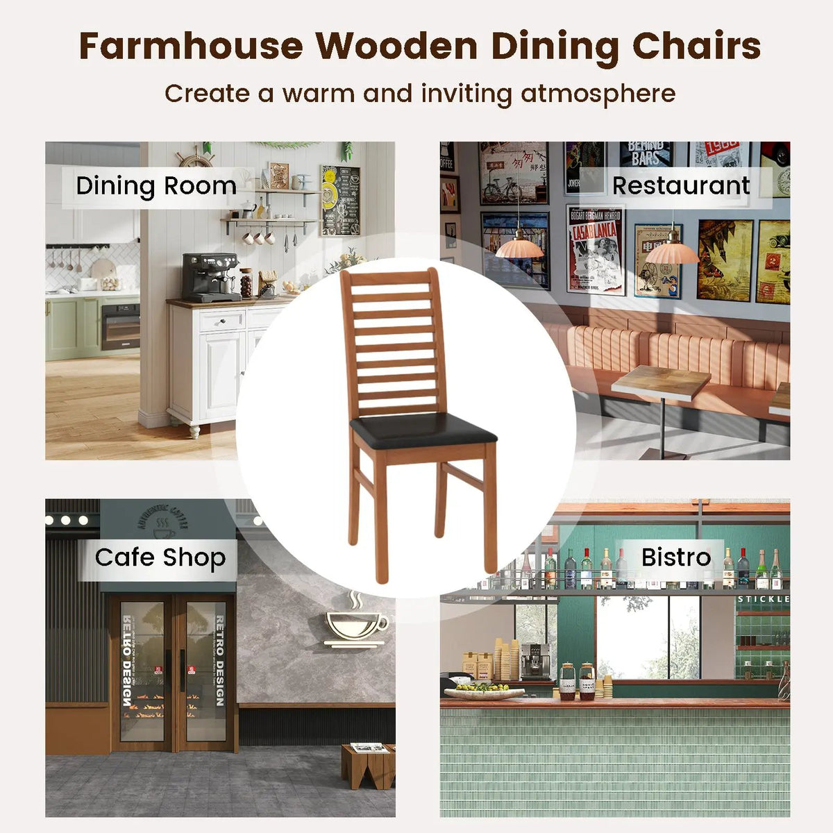 Set of 2 Wooden Dining Chair with Rubber Wood Legs for Living Room by DirectDeals