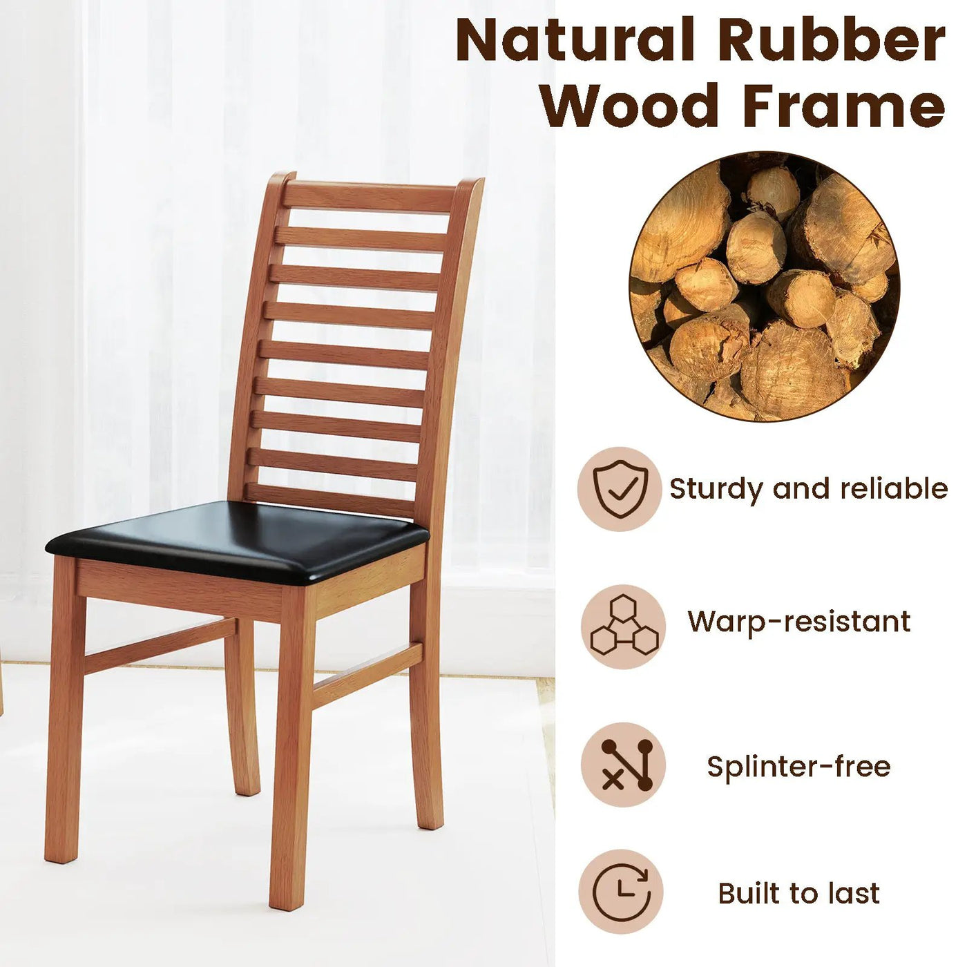 Set of 2 Wooden Dining Chair with Rubber Wood Legs for Living Room by DirectDeals