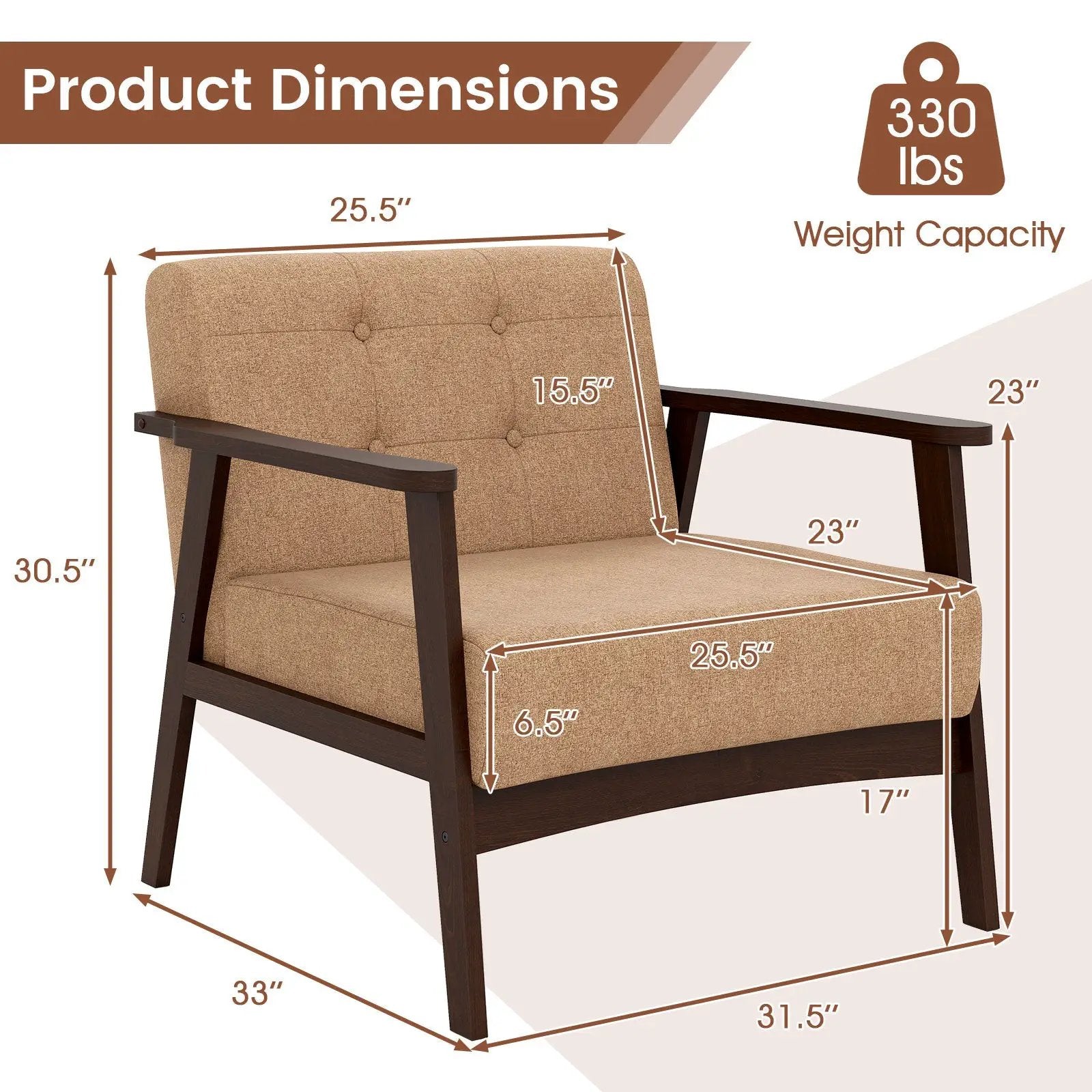Rubber Wood Frame Accent Chair with Armrest for Living Room by DirectDeals