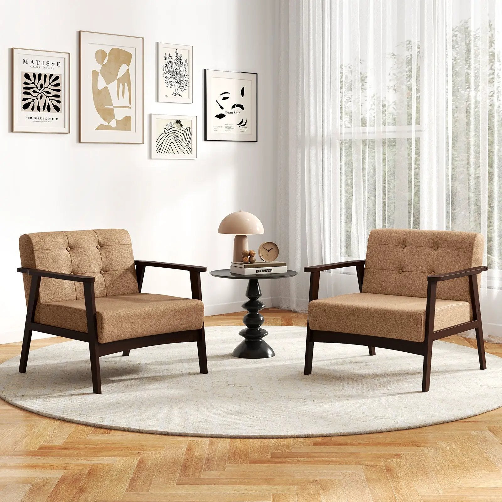 Rubber Wood Frame Accent Chair with Armrest for Living Room by DirectDeals