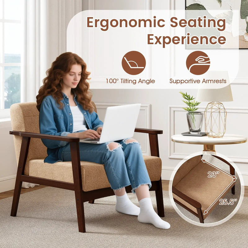 Rubber Wood Frame Accent Chair with Armrest for Living Room by DirectDeals