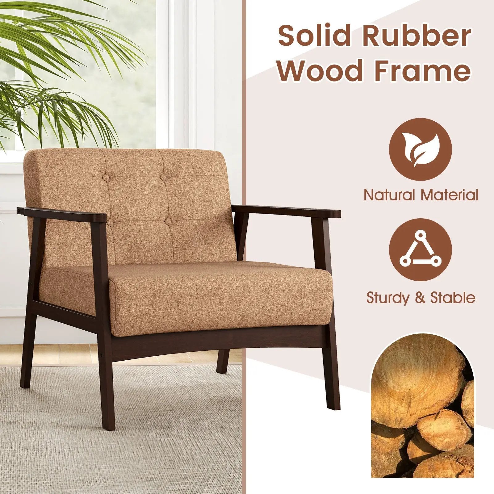 Rubber Wood Frame Accent Chair with Armrest for Living Room by DirectDeals