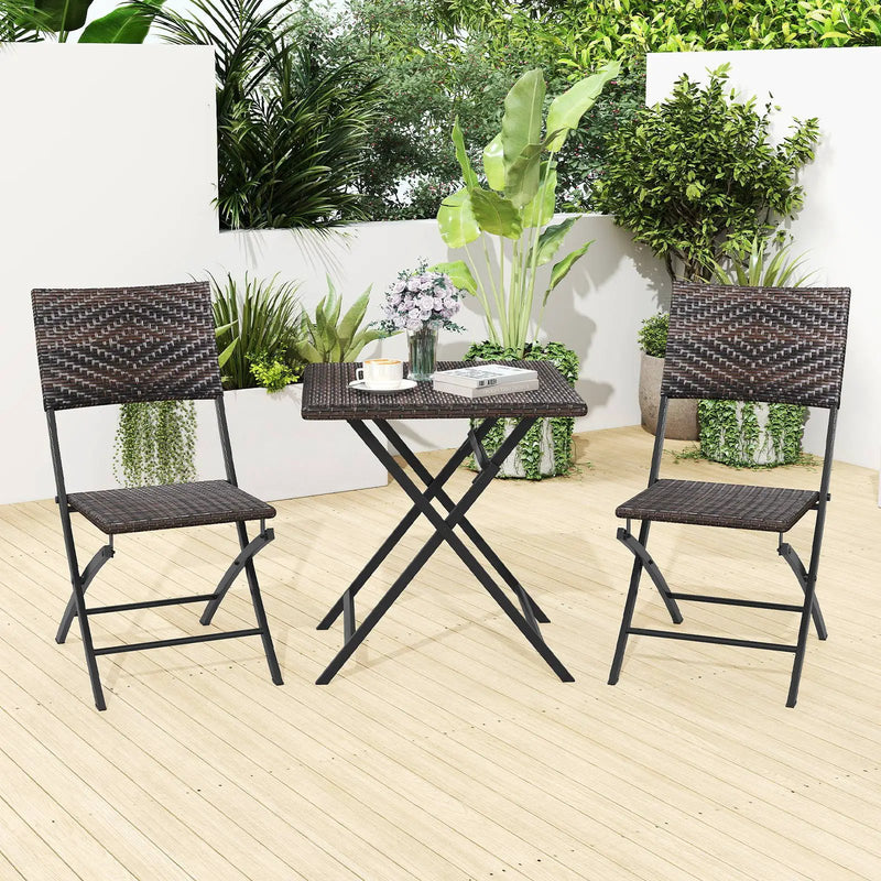 3 Piece Rattan Bistro Set Outdoor Folding Dining Table and Chairs with Wicker Seat by DirectDeals