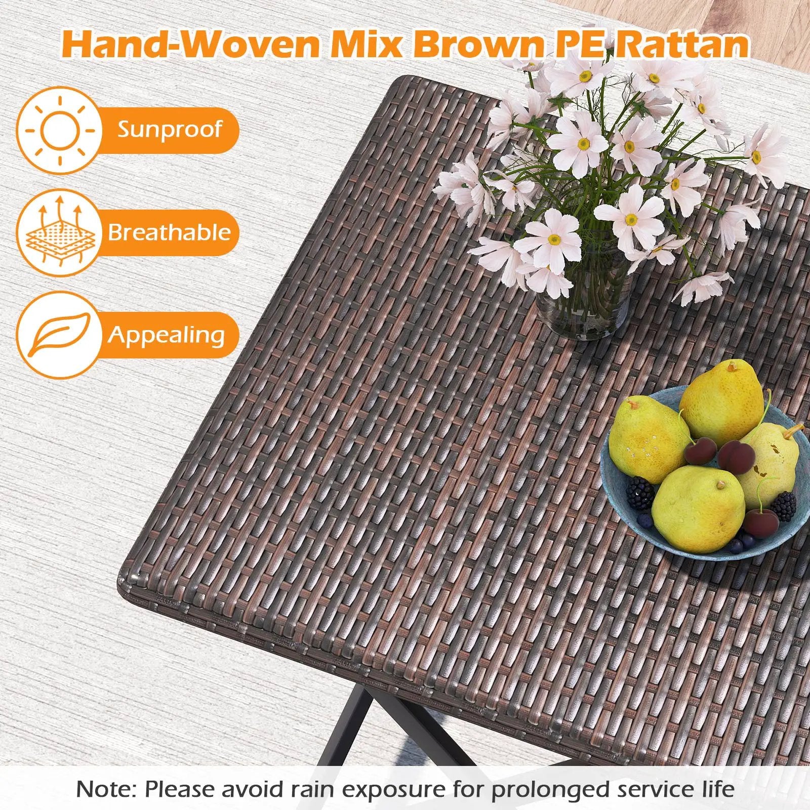 3 Piece Rattan Bistro Set Outdoor Folding Dining Table and Chairs with Wicker Seat by DirectDeals