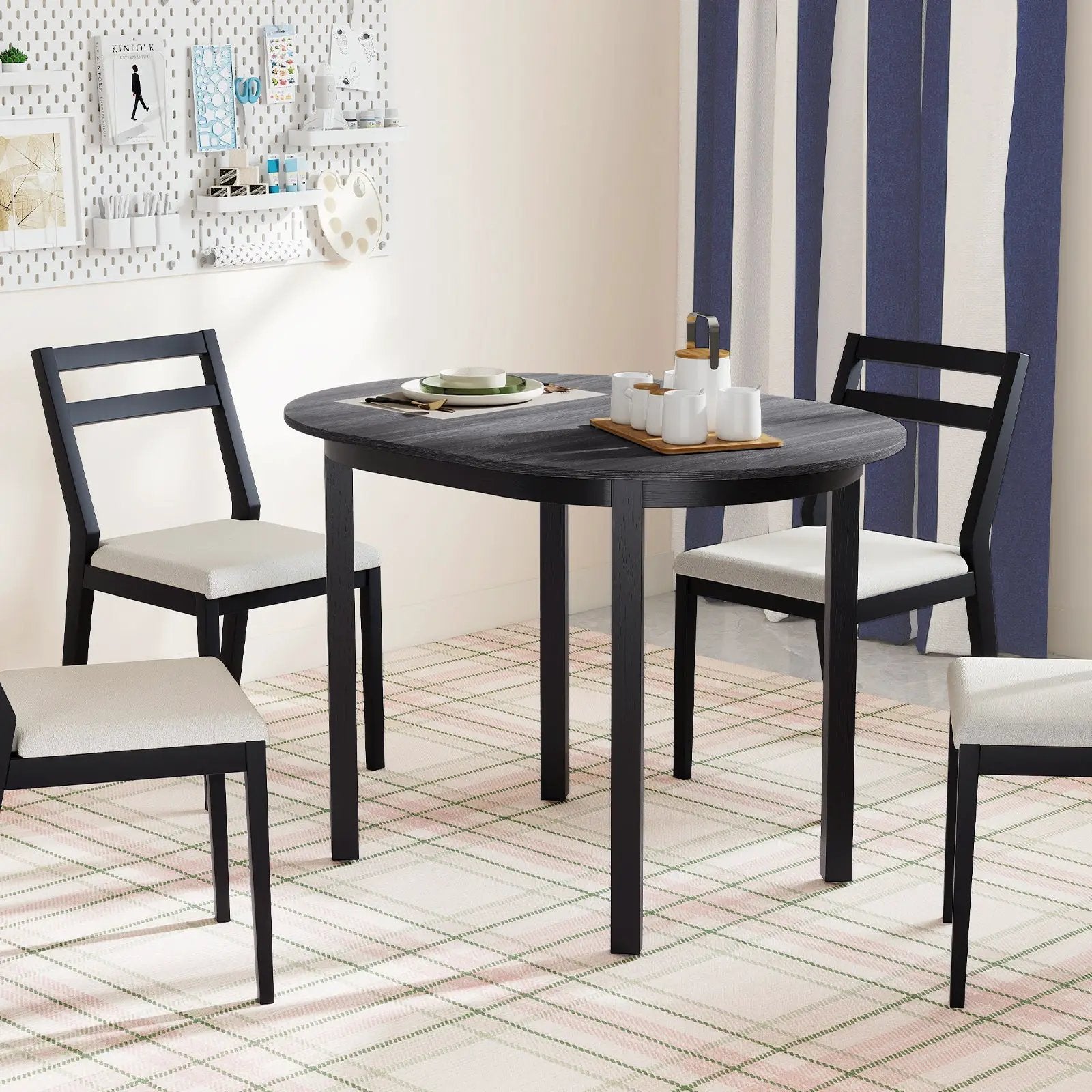 43 Inch Wooden Dining Table with Rubber Wood Legs for 2-4 People-Black by DirectDeals
