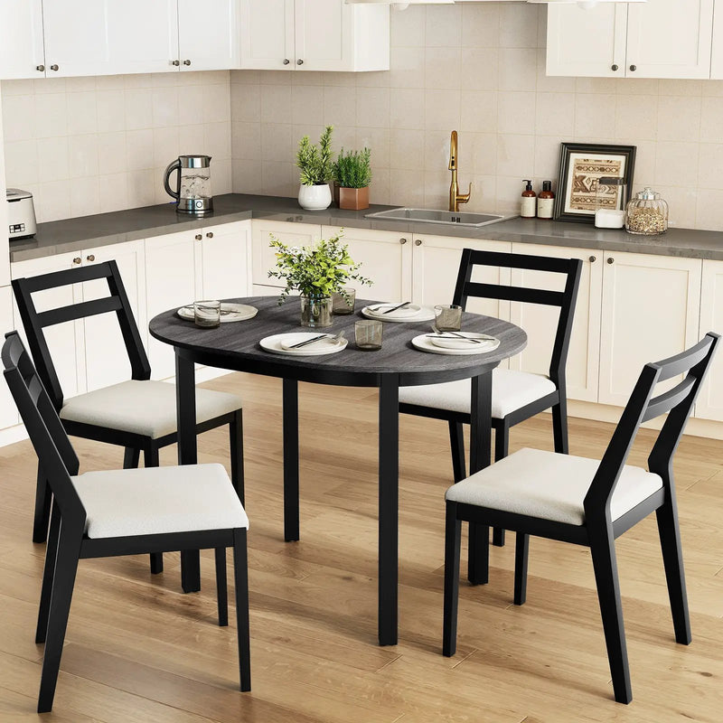 43 Inch Wooden Dining Table with Rubber Wood Legs for 2-4 People-Black by DirectDeals