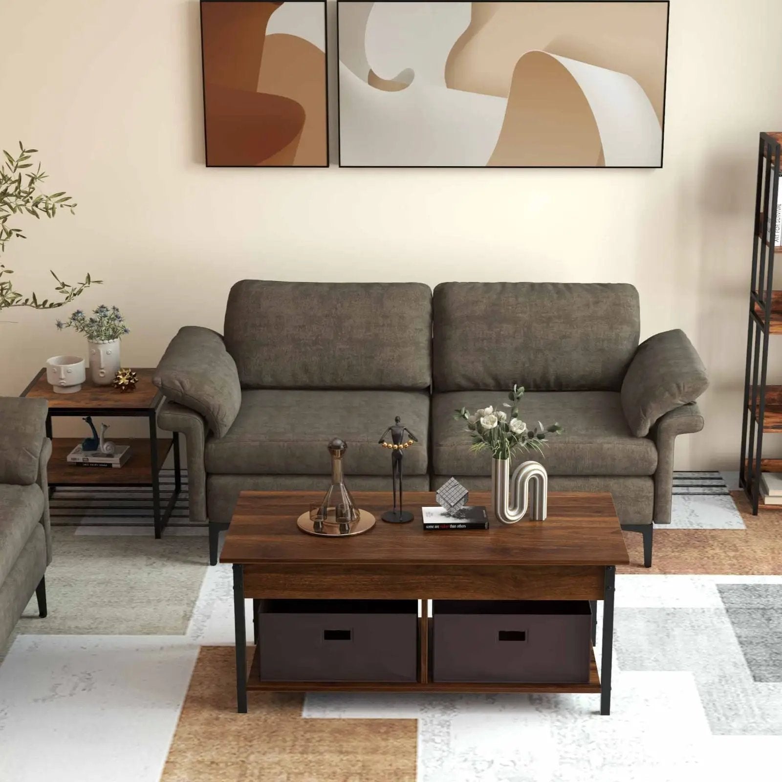 Modern Fabric Sofa and Accent Chair with 2 Side Table for Living Room by DirectDeals