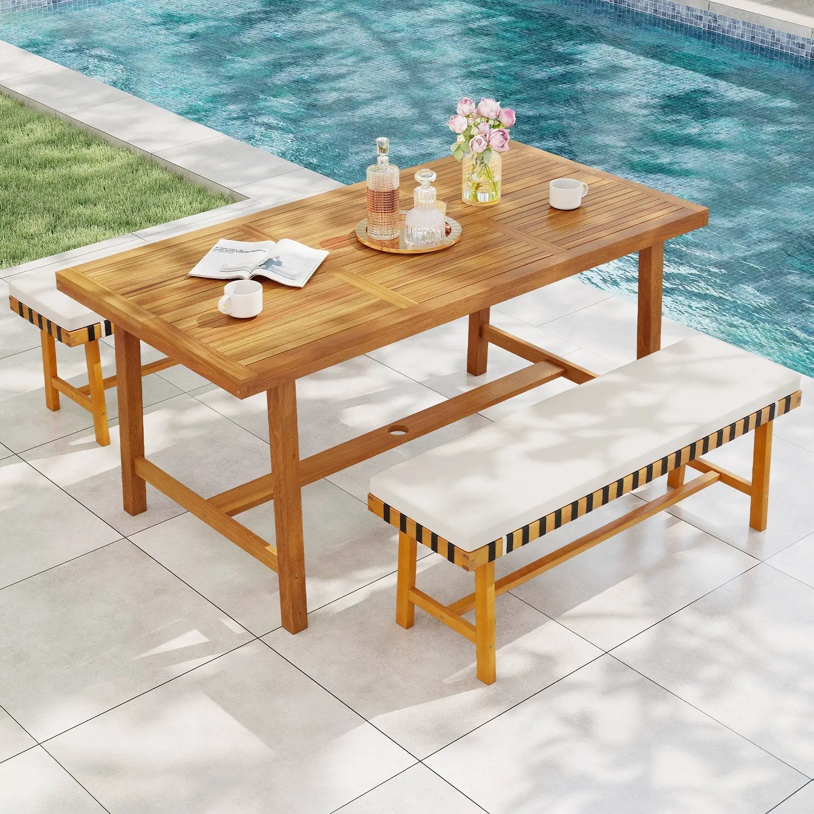 3-Piece Patio Dining Set for 4 People Farmhouse Furniture by DirectDeals