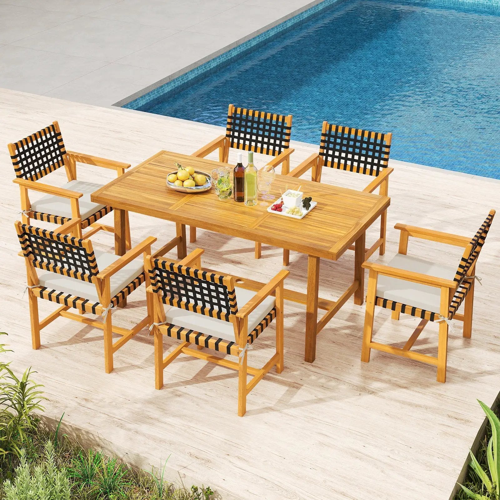 7-Piece Patio Dining Set for 6 People Farmhouse Furniture by DirectDeals