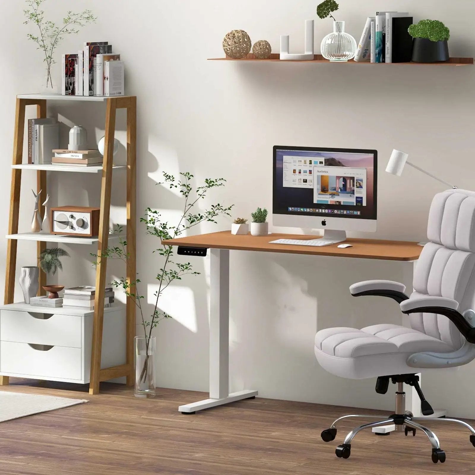 Compact Standing Desk and Executive Chair Set with Memory Heights by DirectDeals