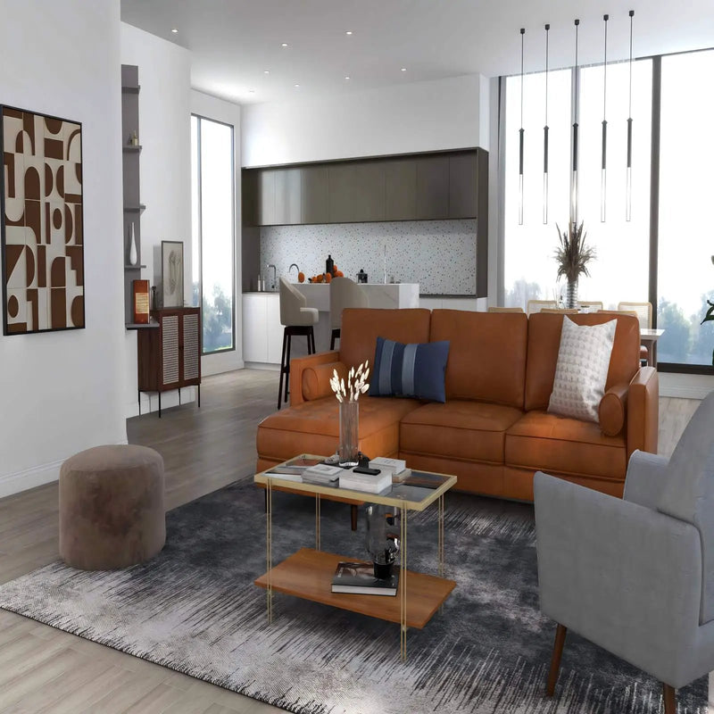 4-Piece Home Furniture Set with 2 Swivel Bar Stools Kitchen Sideboard Sectional Sofa & Glass Coffee Table by DirectDeals