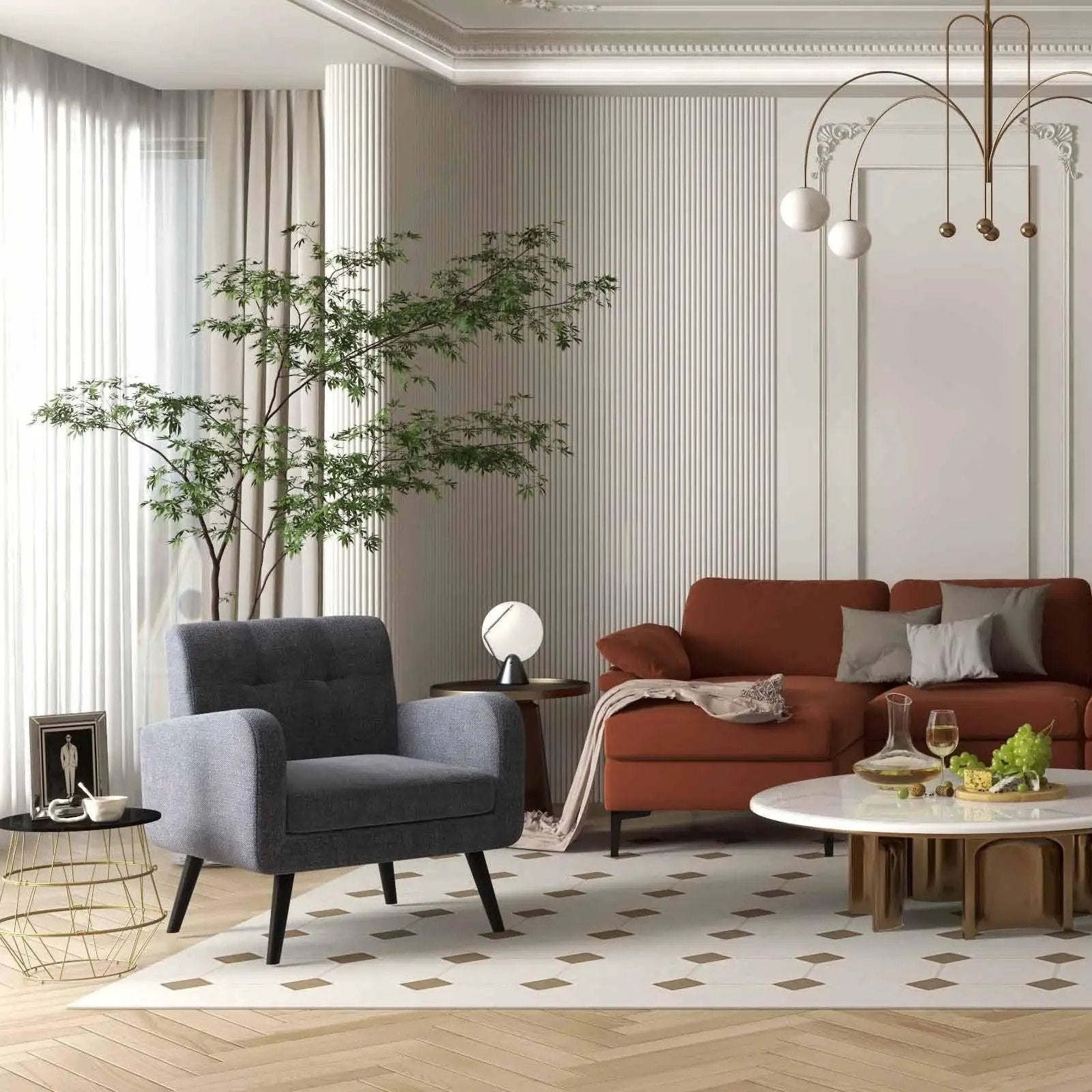 Accent Chair + Side Table + L-Shaped Sectional Sofa /3-Piece Modern Living Room Furniture Set/ by DirectDeals