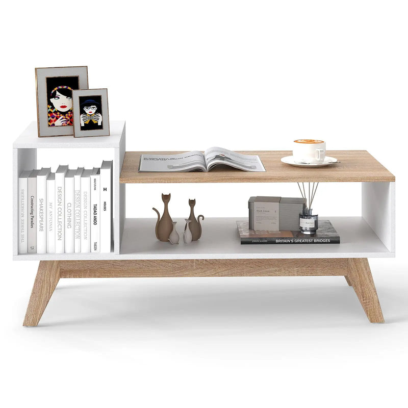 43 Inch Coffee Table with Stepped Tabletop and Storage Compartments-White by DirectDeals