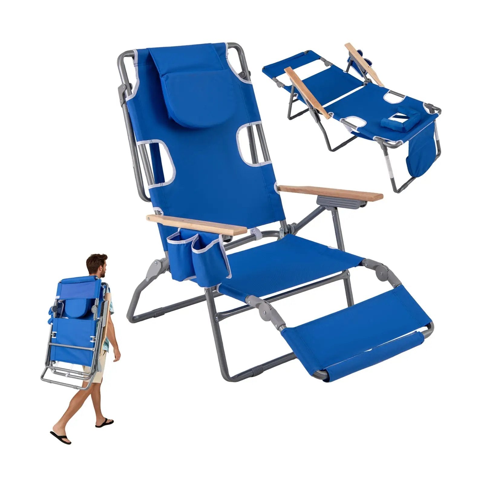 3-IN-1 Foldable Beach Chair with Footrest and Adjustable Backrest by DirectDeals