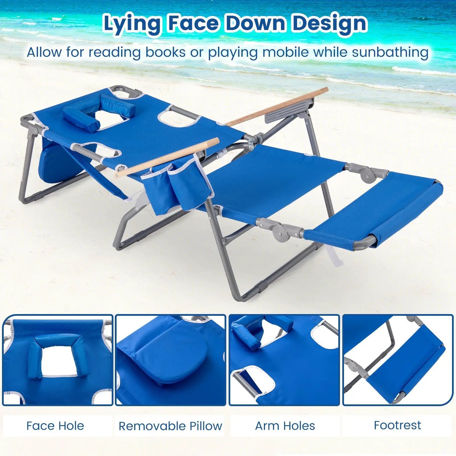 3-IN-1 Foldable Beach Chair with Footrest and Adjustable Backrest by DirectDeals