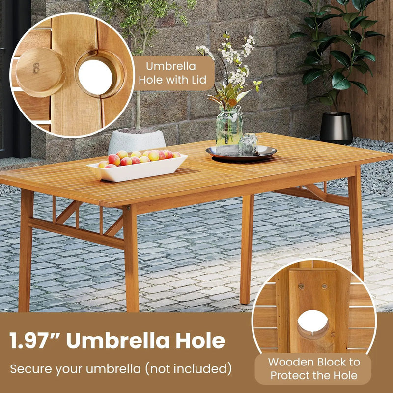 6 Pieces Patio Acacia Wood Dining Set with Bench Rectangular Table and Chairs by DirectDeals