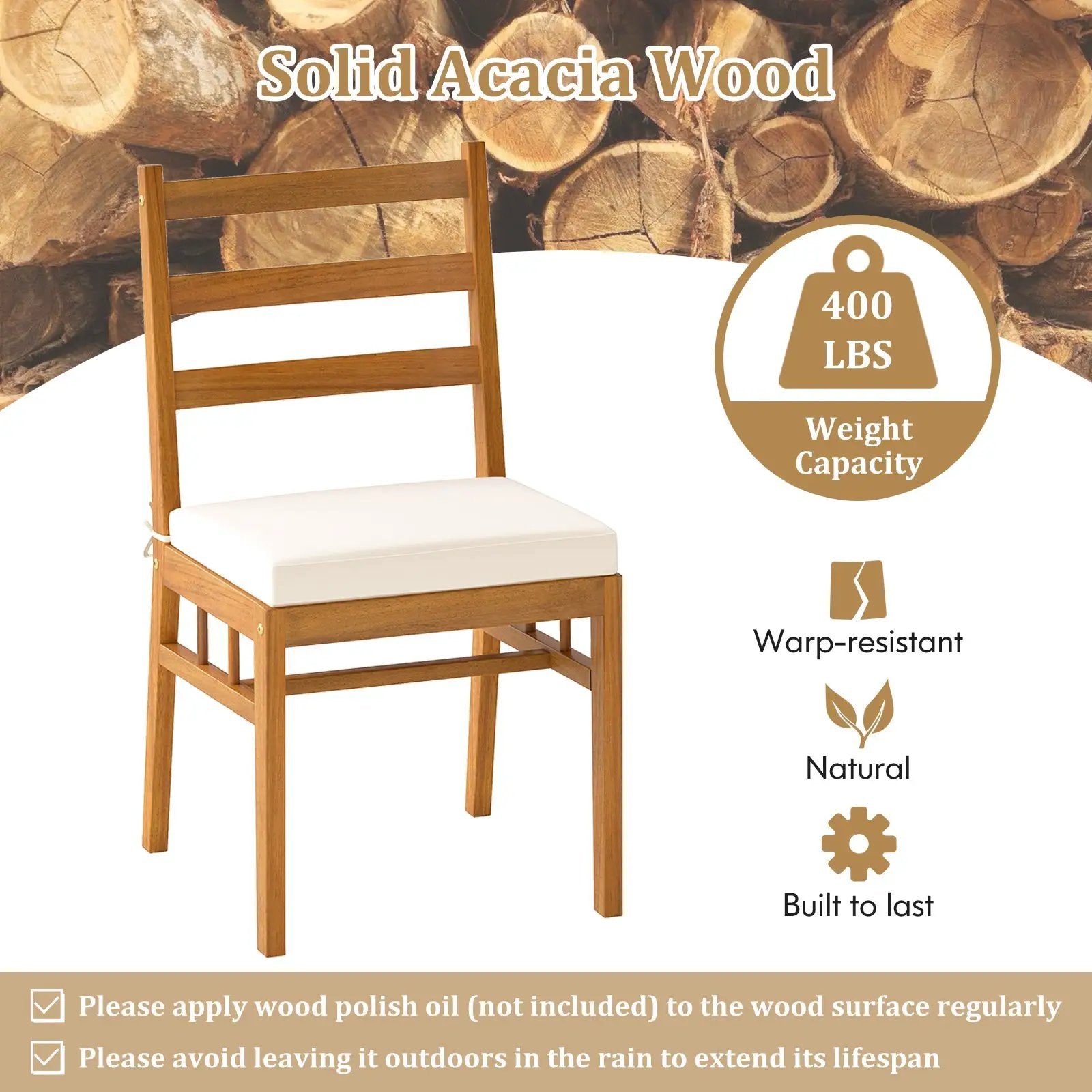 6 Pieces Patio Acacia Wood Dining Set with Bench Rectangular Table and Chairs by DirectDeals
