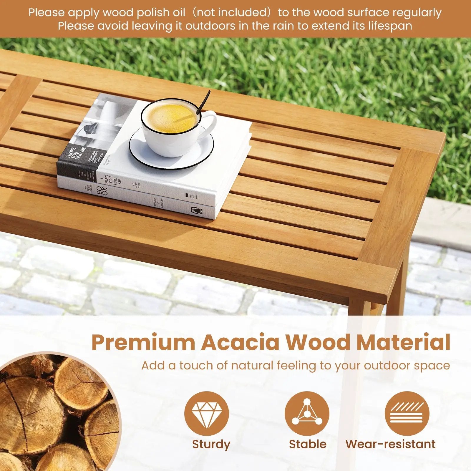 3 Pieces Patio Dining Set Acacia Wood Outdoor Rectangular Picnic Table and 2 Benches by DirectDeals