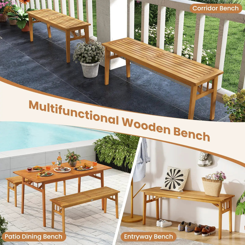 3 Pieces Patio Dining Set Acacia Wood Outdoor Rectangular Picnic Table and 2 Benches by DirectDeals