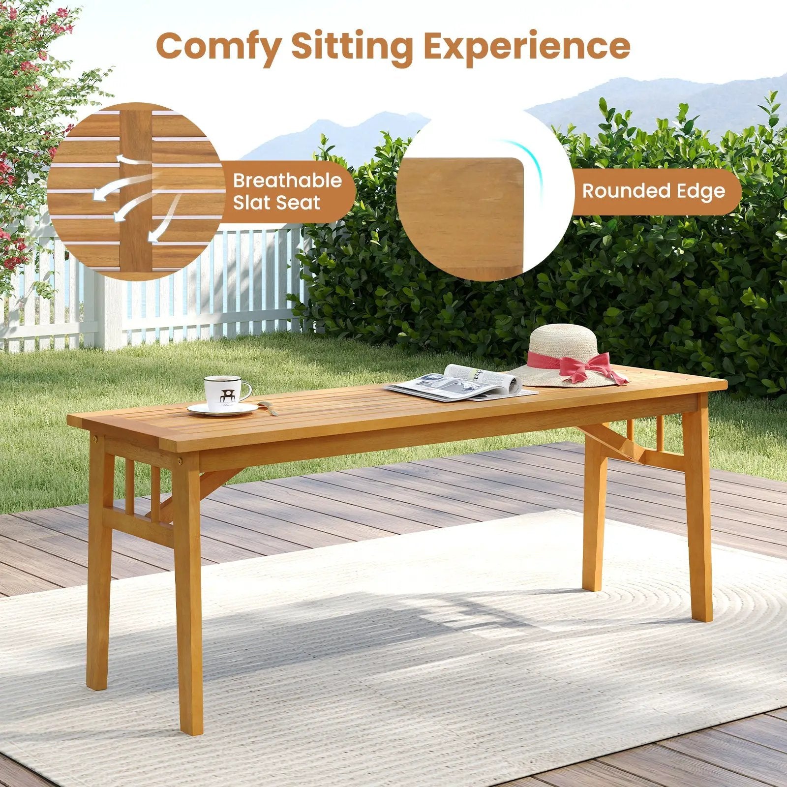 3 Pieces Patio Dining Set Acacia Wood Outdoor Rectangular Picnic Table and 2 Benches by DirectDeals