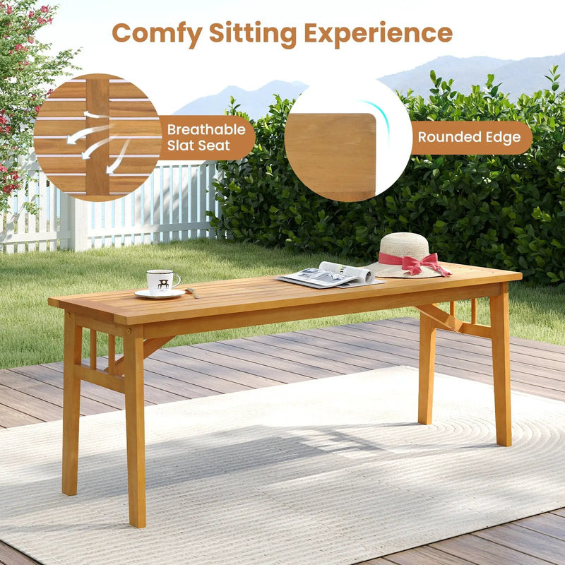 3 Pieces Patio Dining Set Acacia Wood Outdoor Rectangular Picnic Table and 2 Benches by DirectDeals