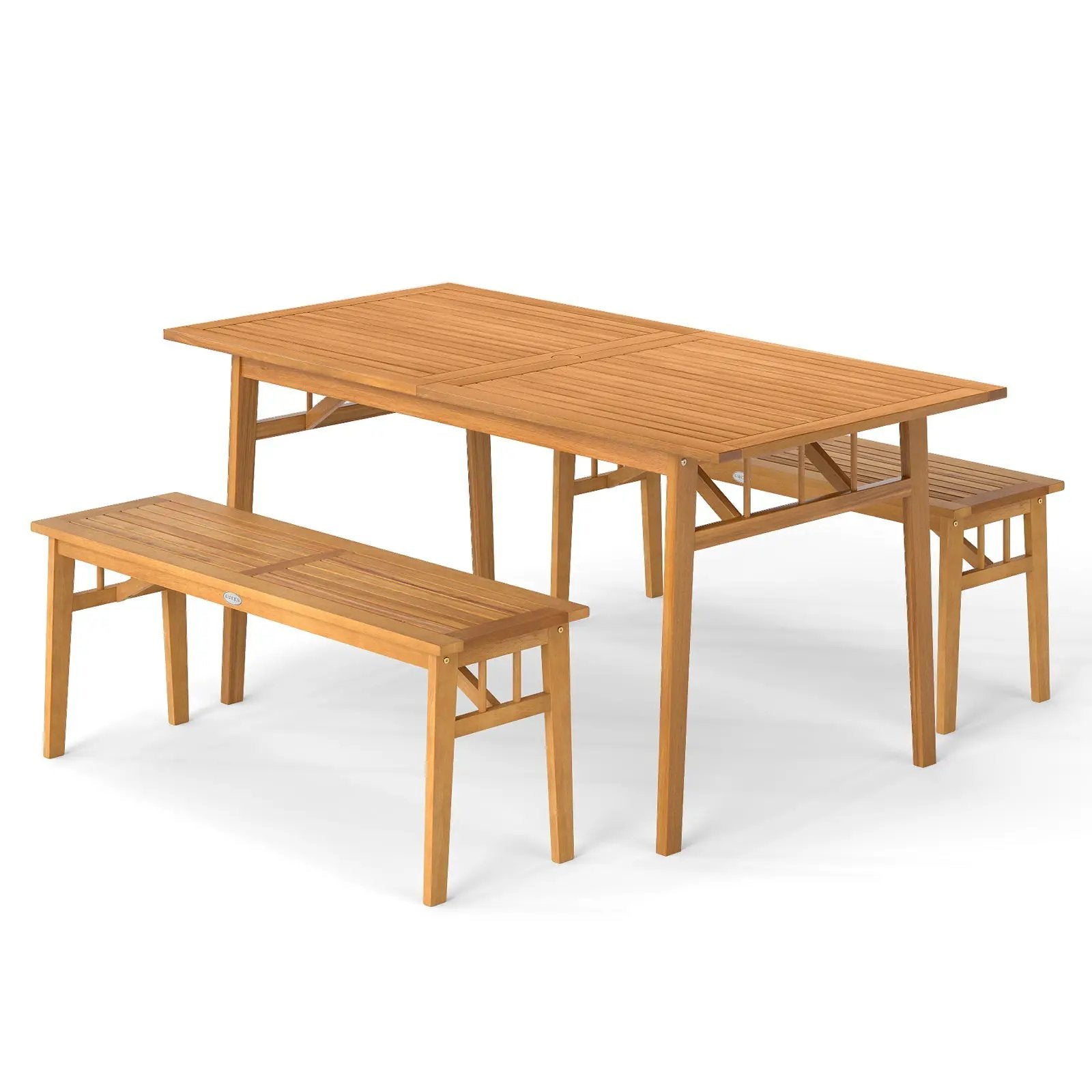3 Pieces Patio Dining Set Acacia Wood Outdoor Rectangular Picnic Table and 2 Benches by DirectDeals