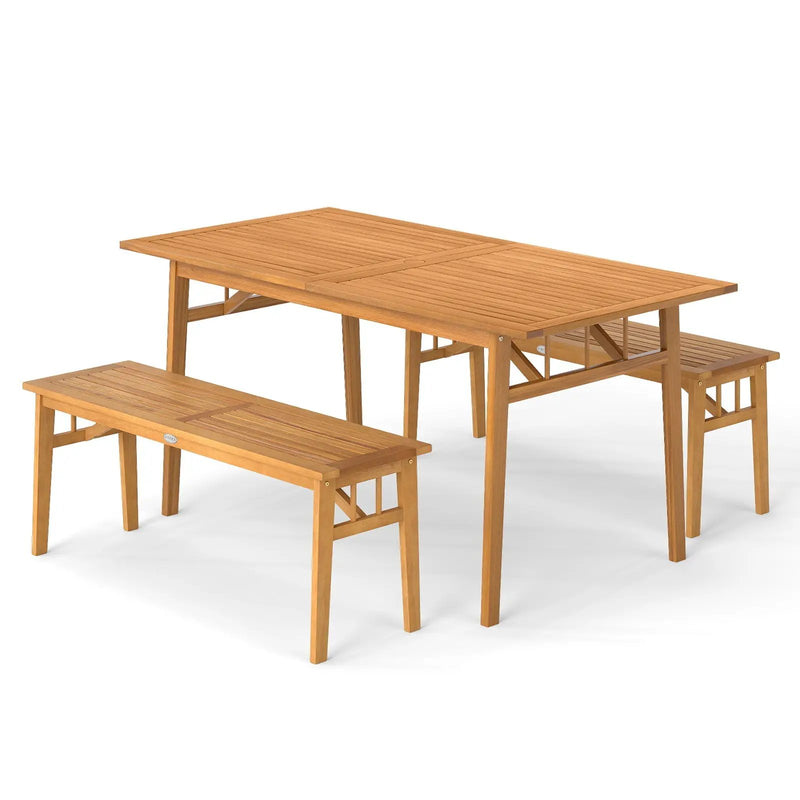 3 Pieces Patio Dining Set Acacia Wood Outdoor Rectangular Picnic Table and 2 Benches by DirectDeals