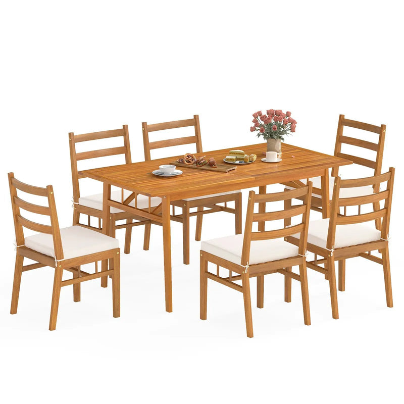 7 Pieces Patio Acacia Wood Dining Set Outdoor Rectangular Table and Chairs Set by DirectDeals