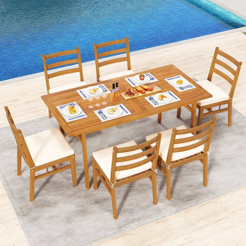 7 Pieces Patio Acacia Wood Dining Set Outdoor Rectangular Table and Chairs Set by DirectDeals