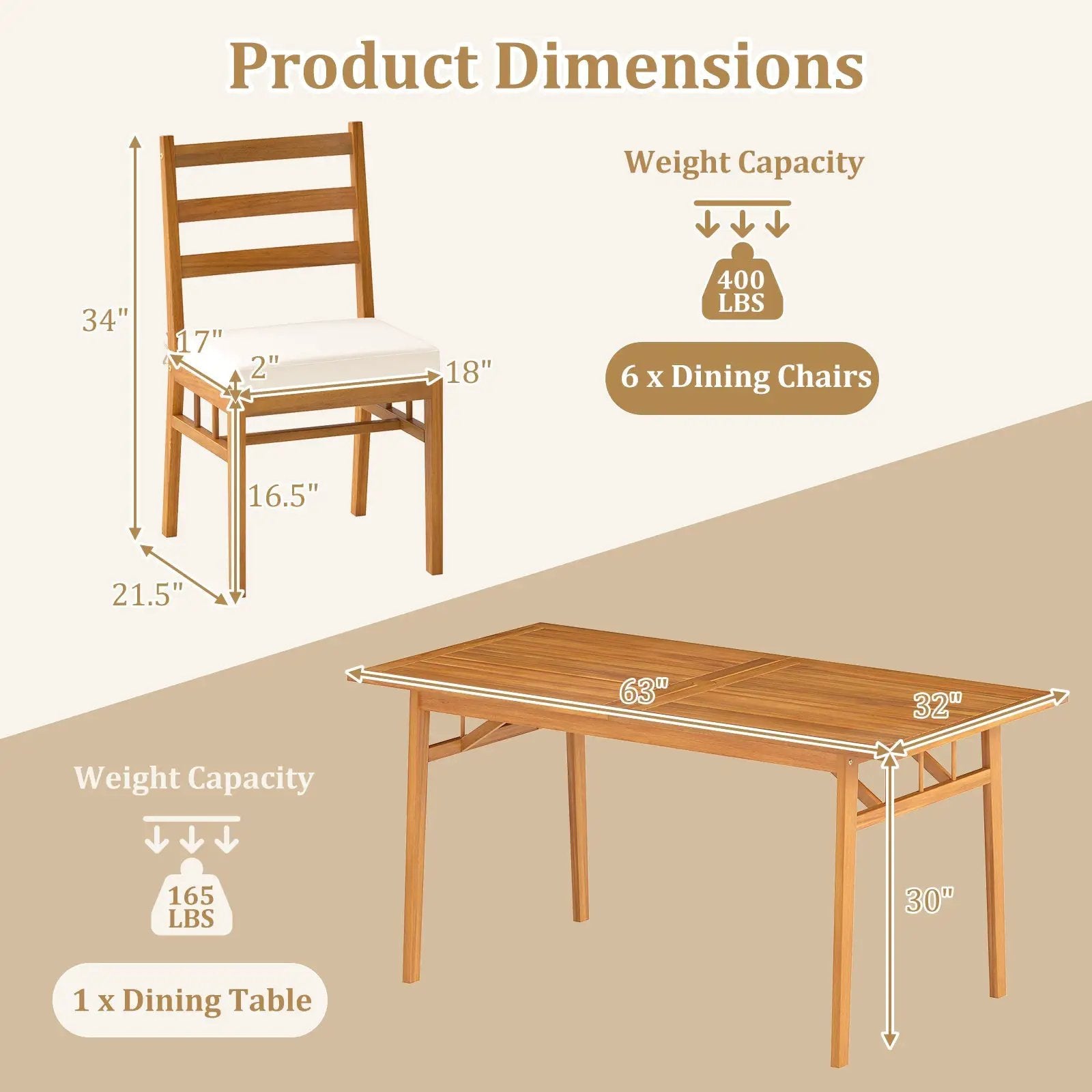 7 Pieces Patio Acacia Wood Dining Set Outdoor Rectangular Table and Chairs Set by DirectDeals