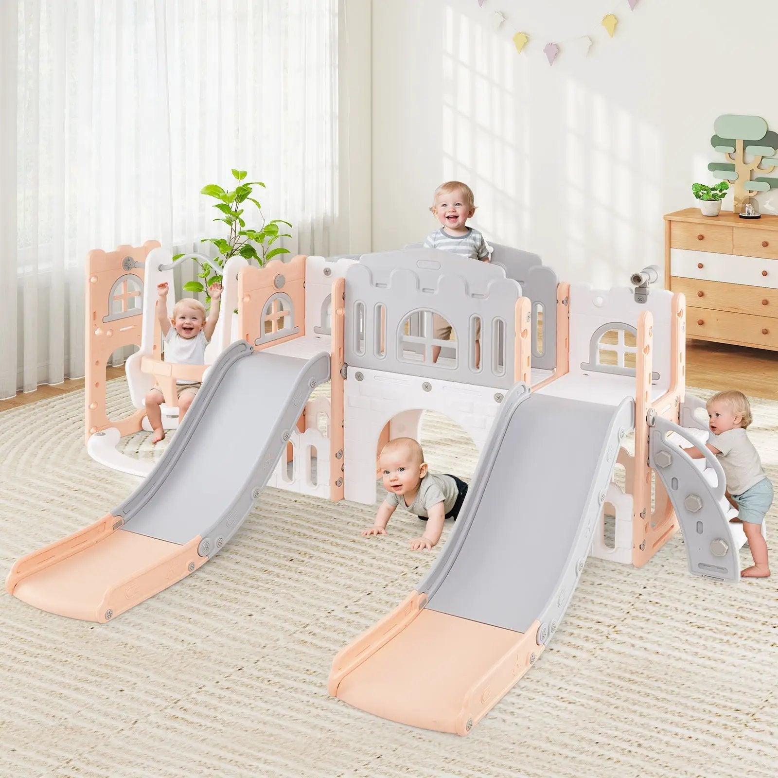 10-in-1 Toddler Slide and Swing Set with Double Slides and Tunnel by DirectDeals