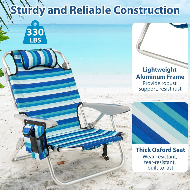 Folding Beach Chair with 4-Position Adjustable Backrest by DirectDeals