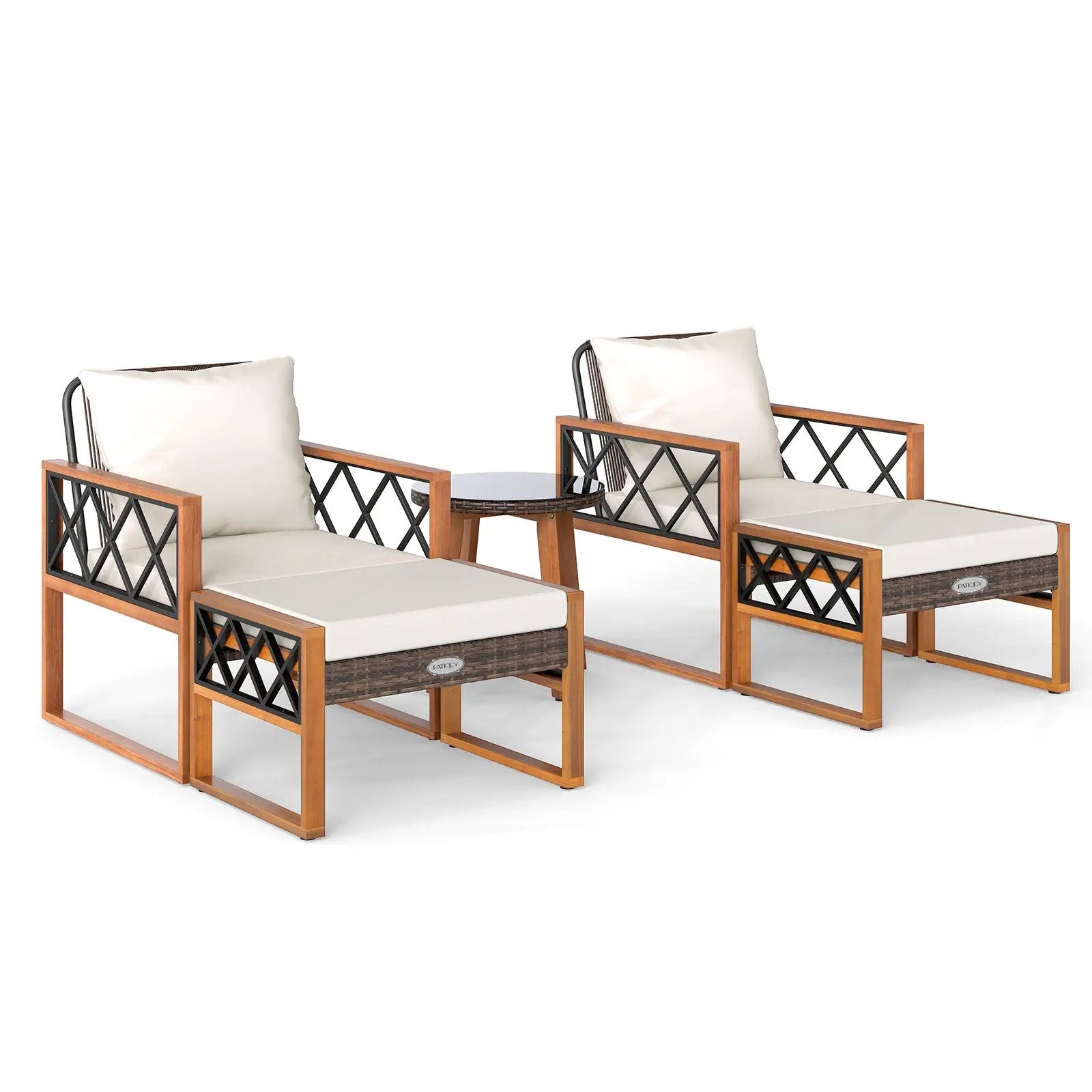 5 Pieces Patio Furniture Set PE Rattan Outdoor Conversation Set with Acacia Wood by DirectDeals