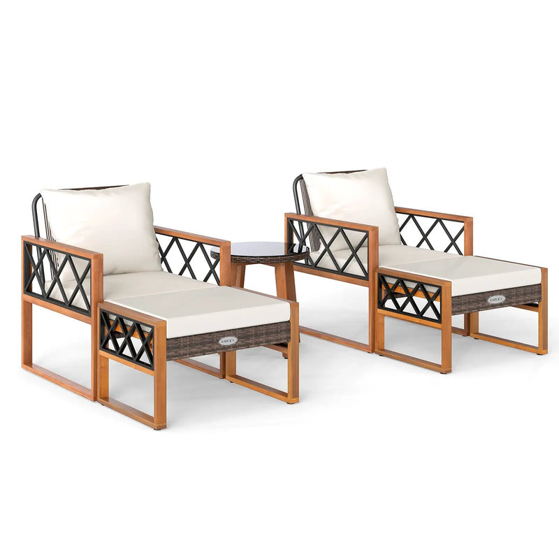 5 Pieces Patio Furniture Set PE Rattan Outdoor Conversation Set with Acacia Wood by DirectDeals