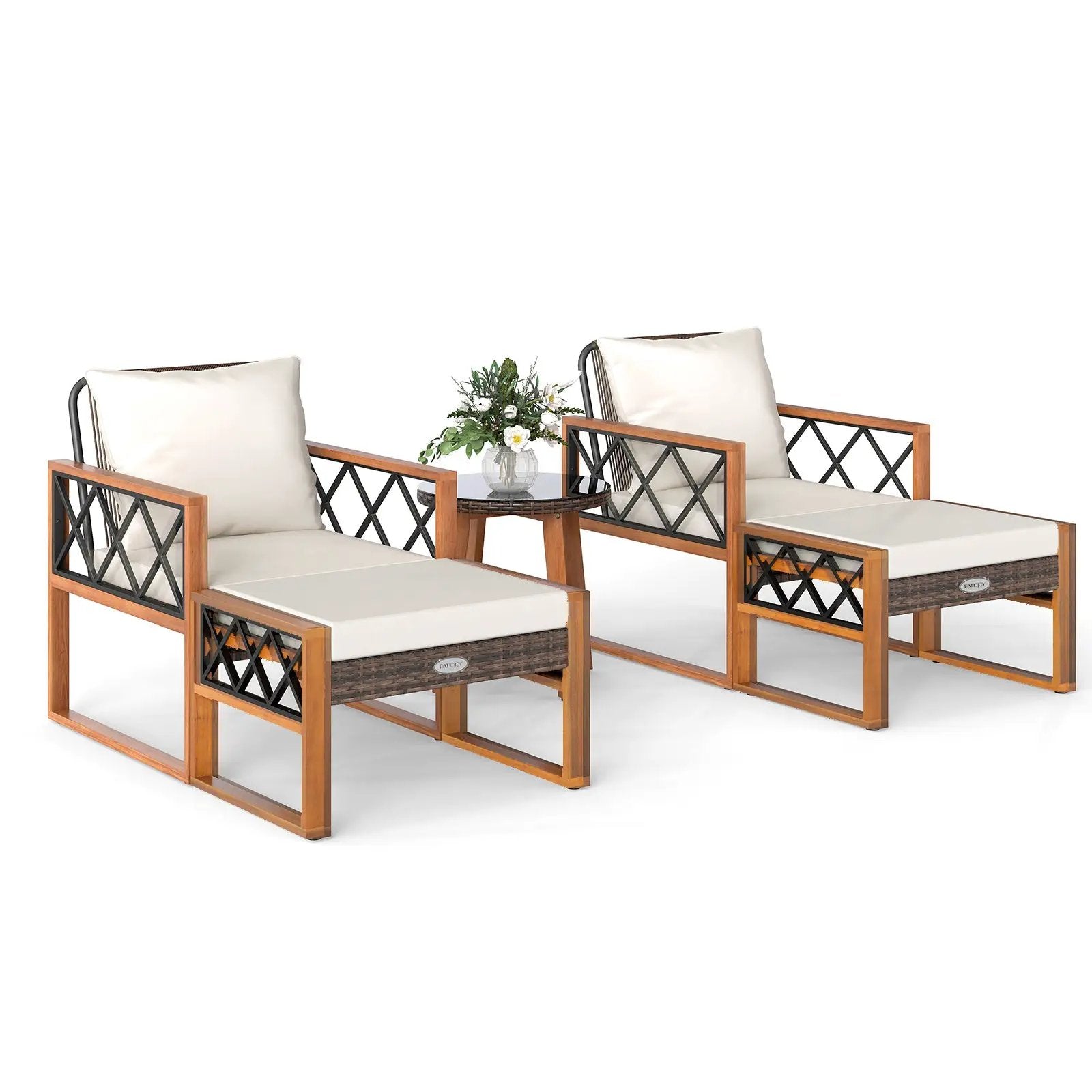 5 Pieces Patio Furniture Set PE Rattan Outdoor Conversation Set with Acacia Wood by DirectDeals