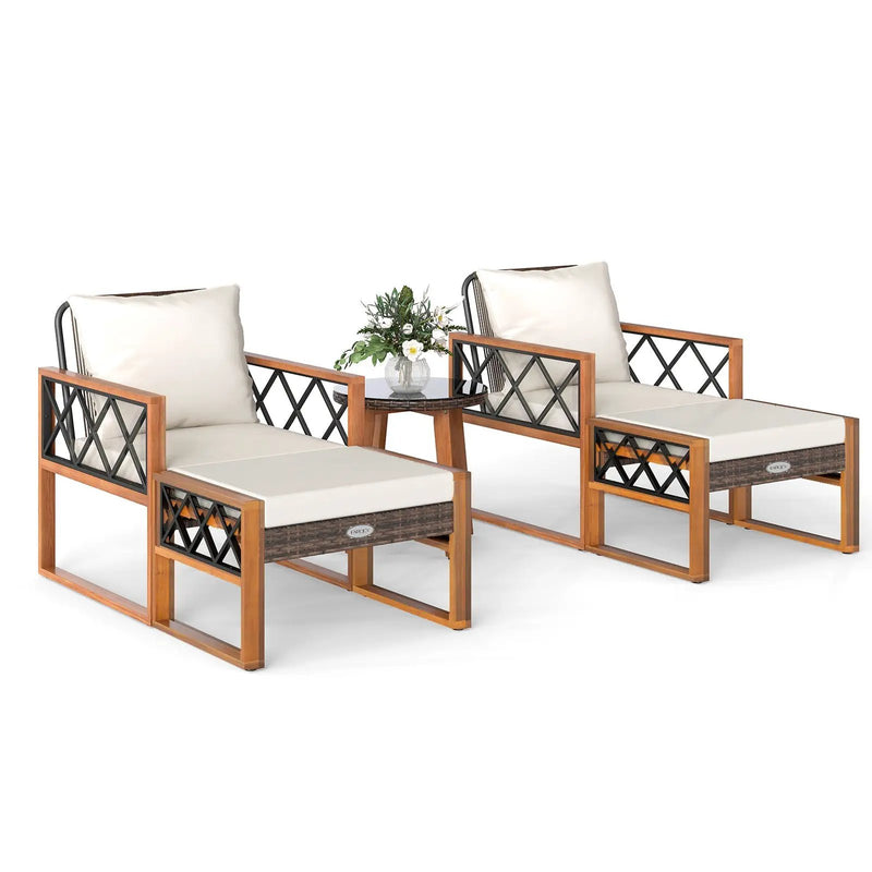 5 Pieces Patio Furniture Set PE Rattan Outdoor Conversation Set with Acacia Wood by DirectDeals