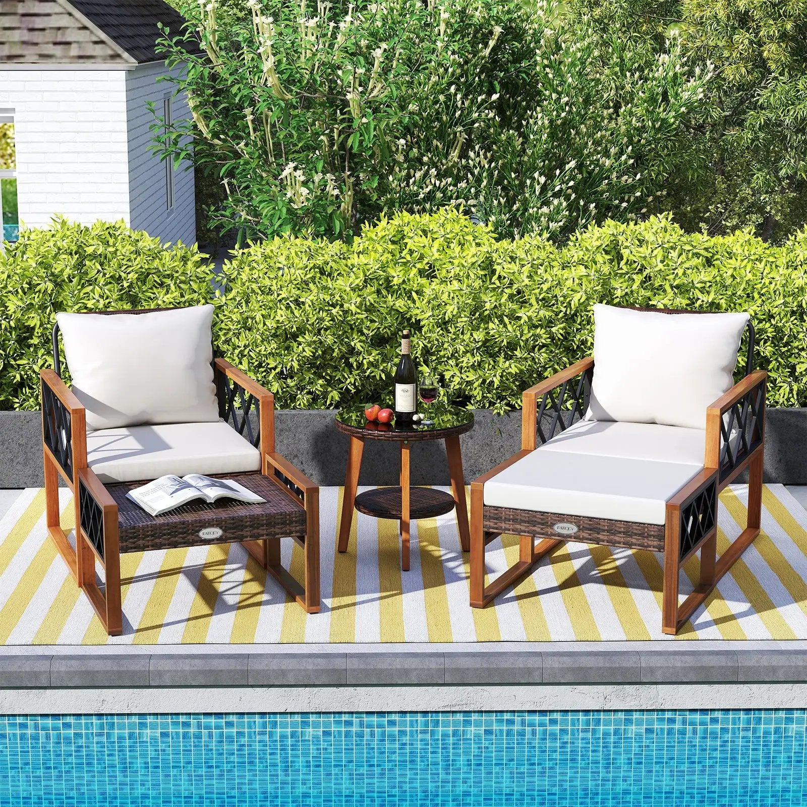 5 Pieces Patio Furniture Set PE Rattan Outdoor Conversation Set with Acacia Wood by DirectDeals
