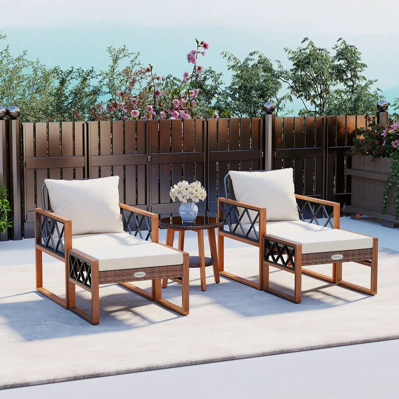 5 Pieces Patio Furniture Set PE Rattan Outdoor Conversation Set with Acacia Wood by DirectDeals