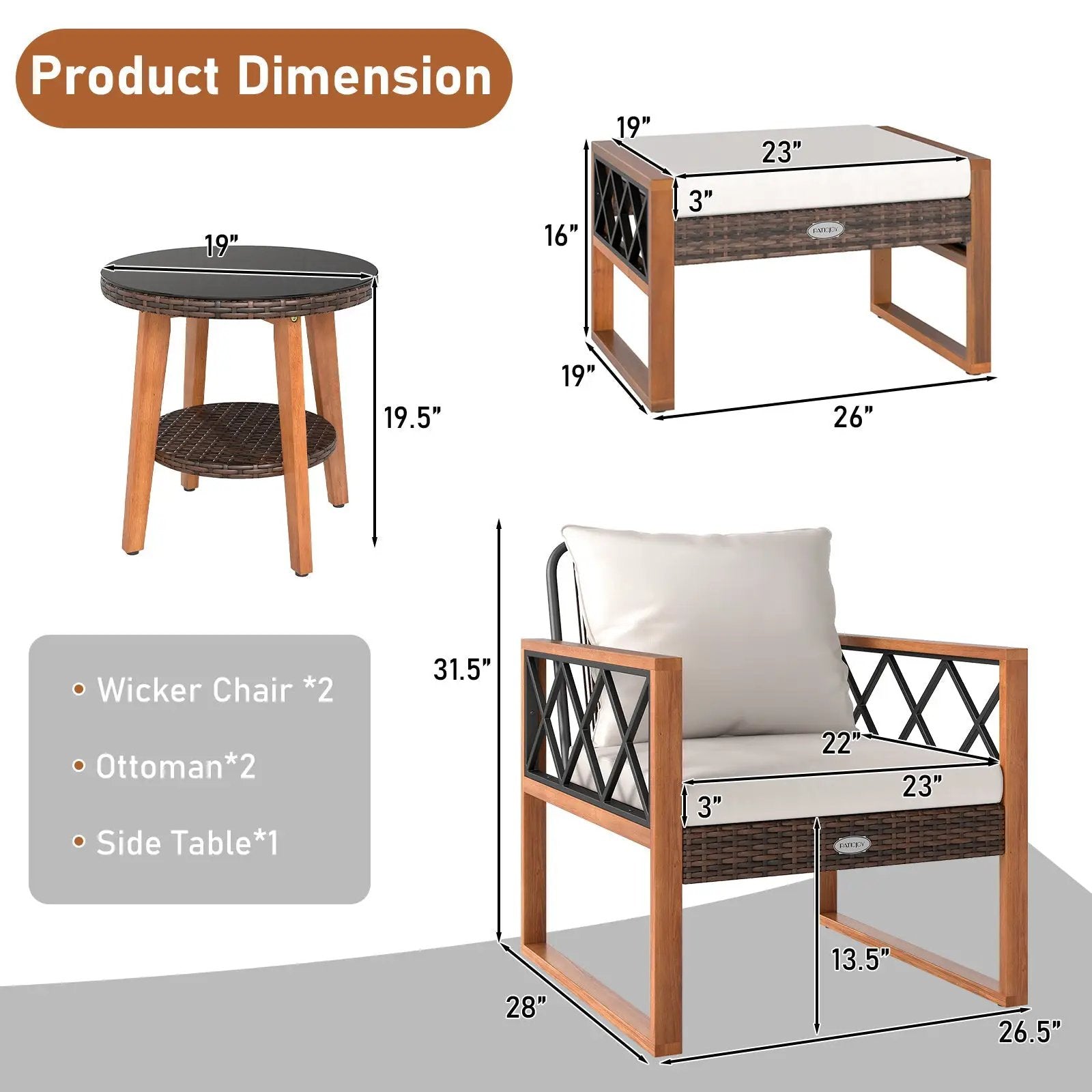 5 Pieces Patio Furniture Set PE Rattan Outdoor Conversation Set with Acacia Wood by DirectDeals