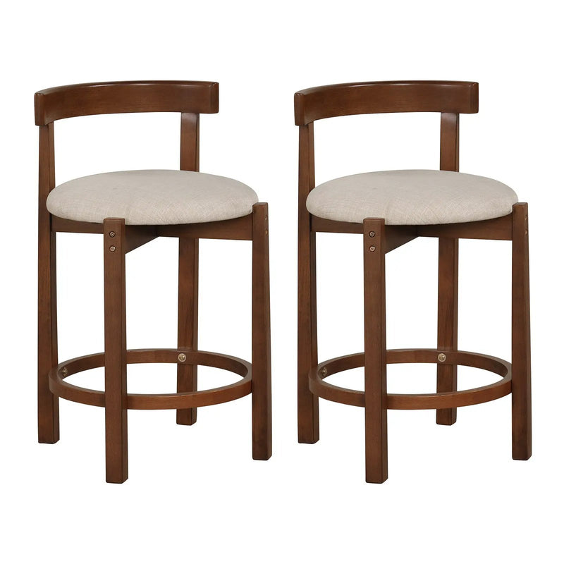 24 Inch Counter Height Bar Stools Set of 2 with Backrests and Footrests-Beige by DirectDeals