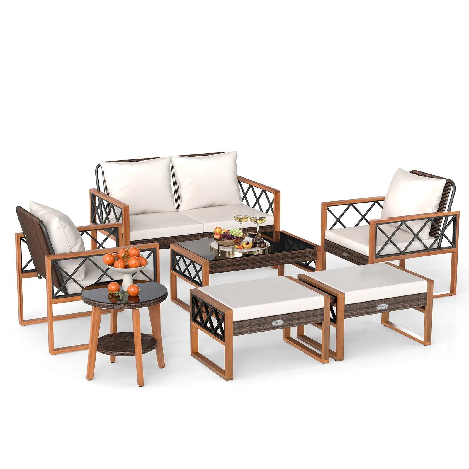 7 Pieces Patio Furniture Set PE Wicker Acacia Wood Outdoor Conversation Set by DirectDeals