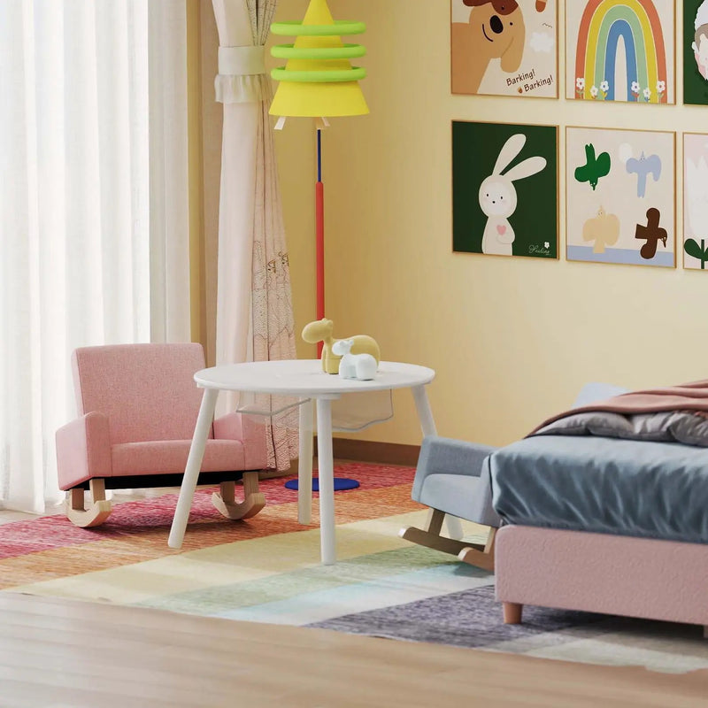Children’s Room Furniture Bundle: Twin Pink Bed Blue & Pink Rocking Chairs Storage End Table by DirectDeals