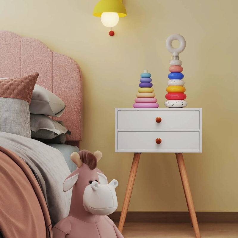 Children’s Room Furniture Bundle: Twin Pink Bed Blue & Pink Rocking Chairs Storage End Table by DirectDeals