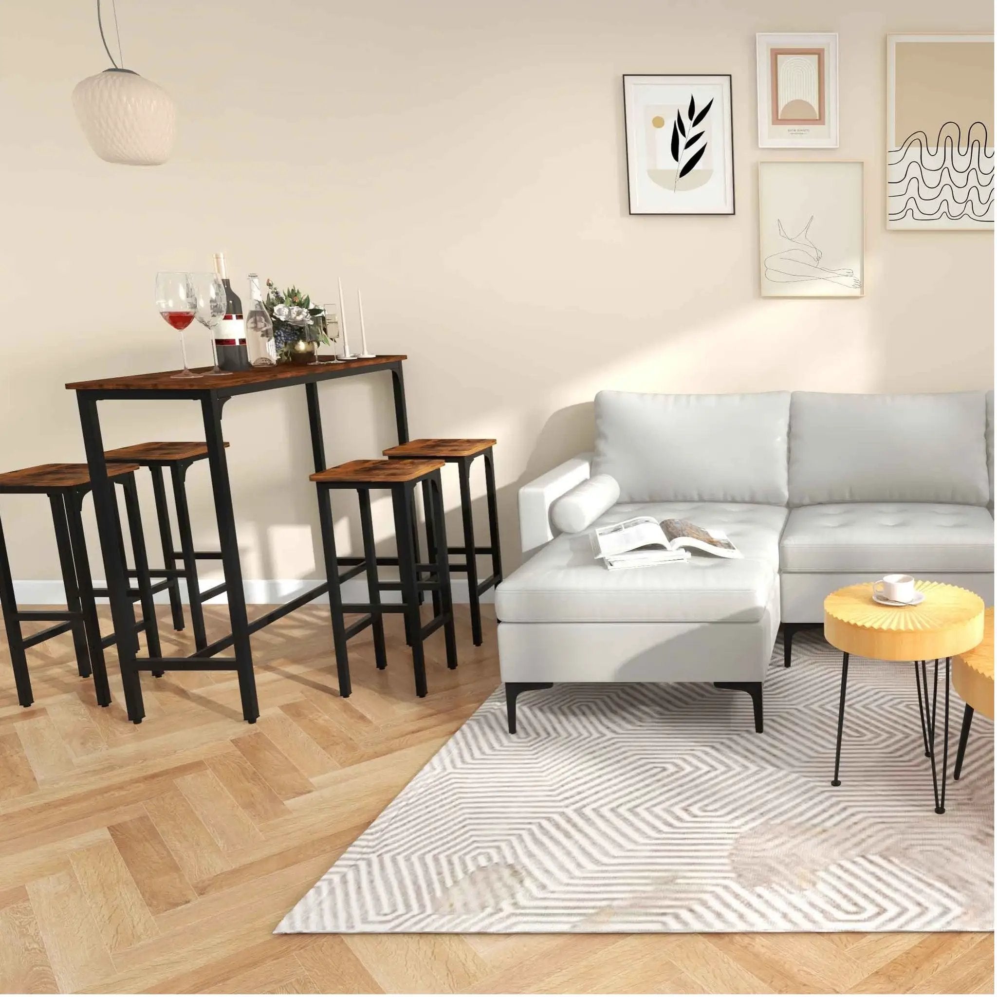 8-Piece Complete Industrial and Modern Living and Dining Room Set by DirectDeals